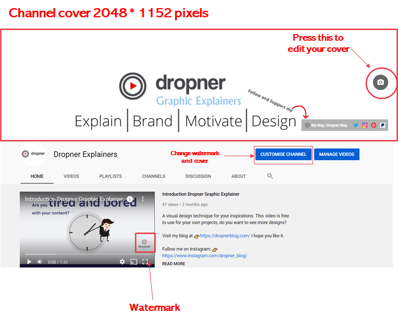 Setting up YouTube cover and watermark