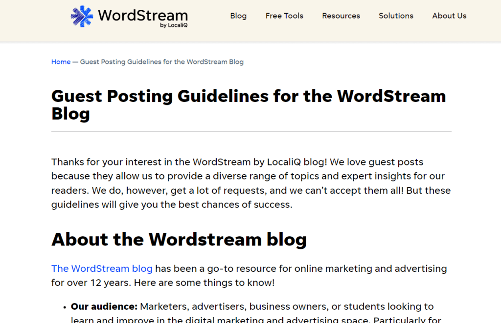 The WordStream blog Guidelines