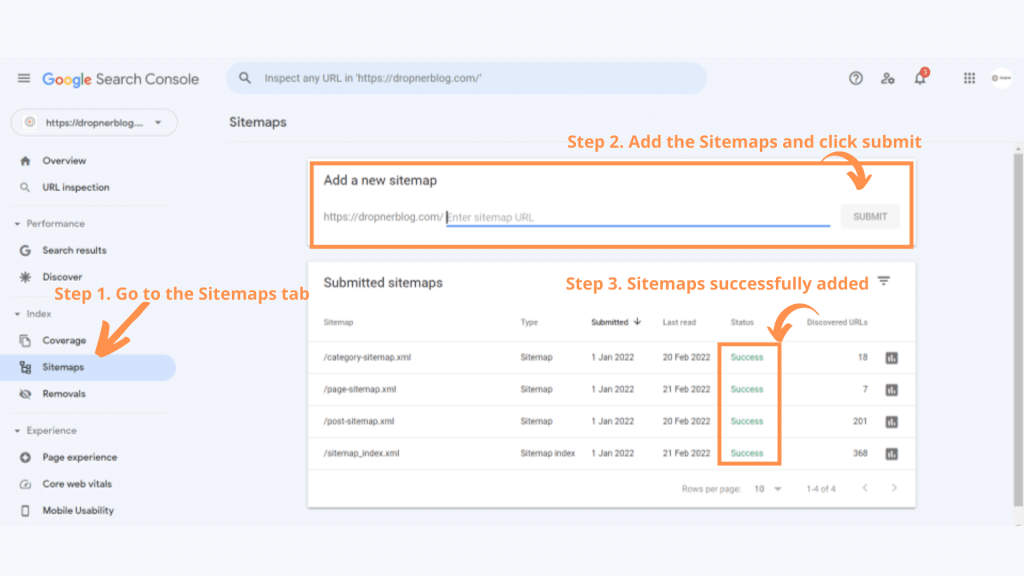 Adding your Sitemaps
