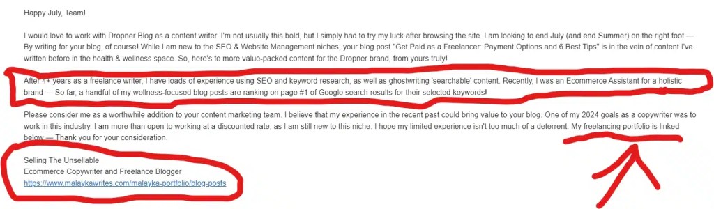 image of a email Promote Your Blog Successes - example