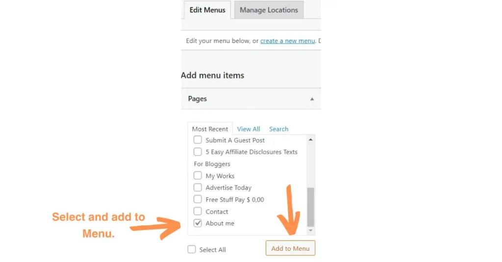 Select the page you want to appear