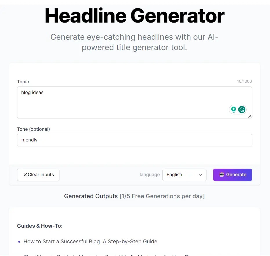 Free headline generator - create catchy headlines effortlessly with this user-friendly tool.