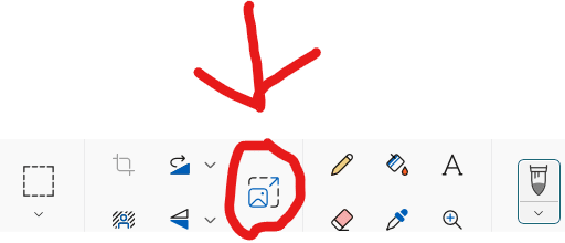 Arrow pointing to resize the canvas in Windows Paint.