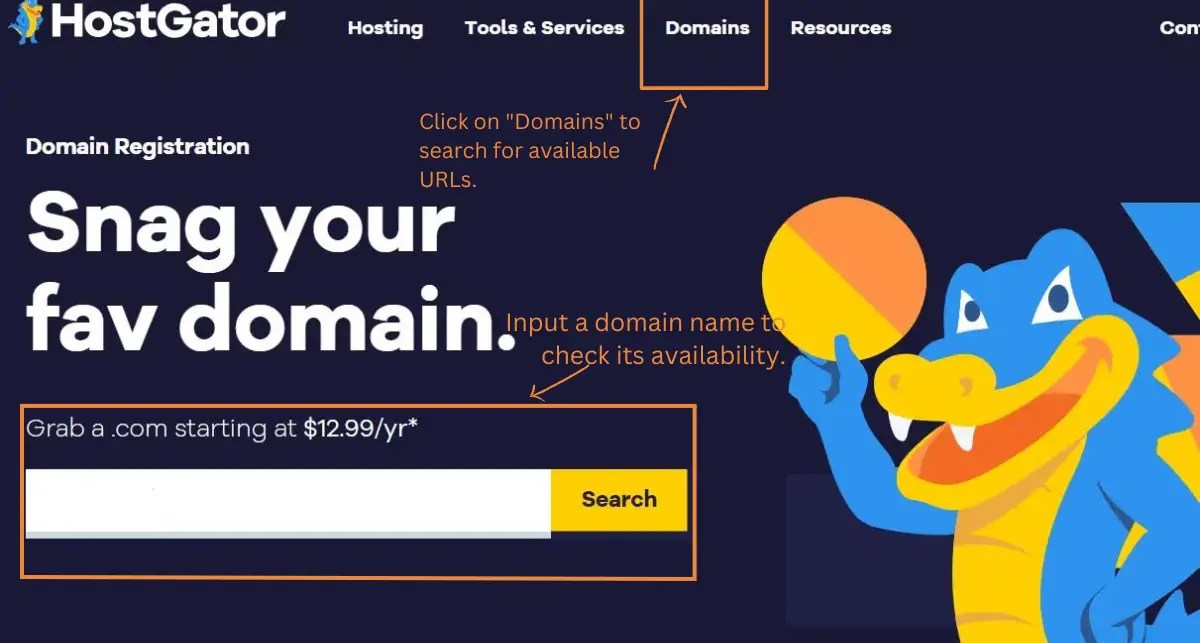 Search and registar domains on HostGator