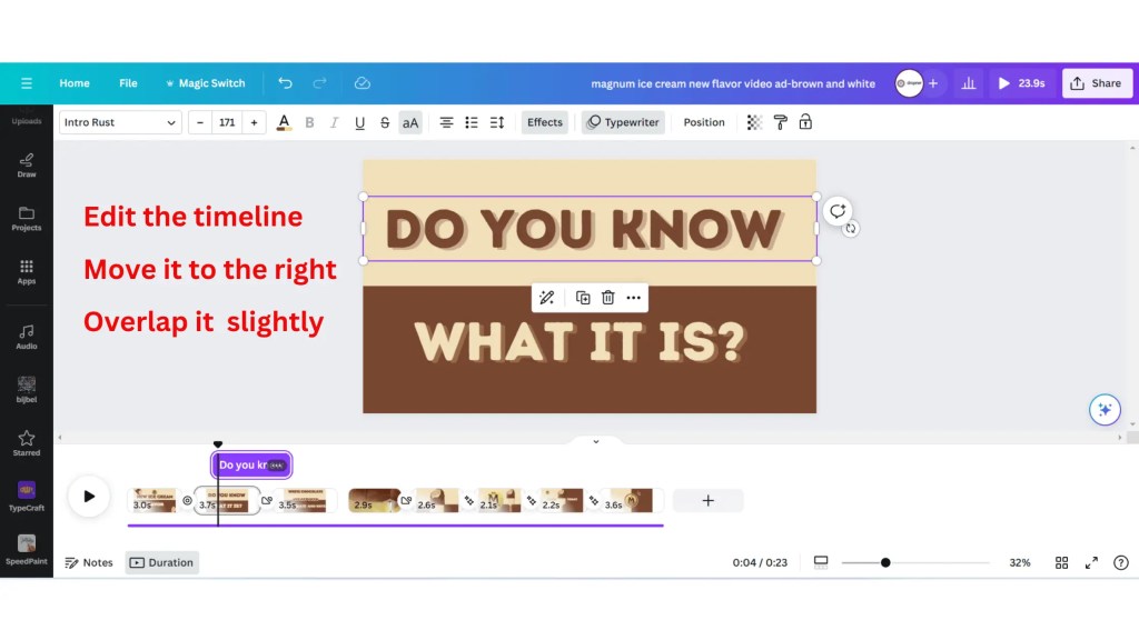 editing videos timeline in canva