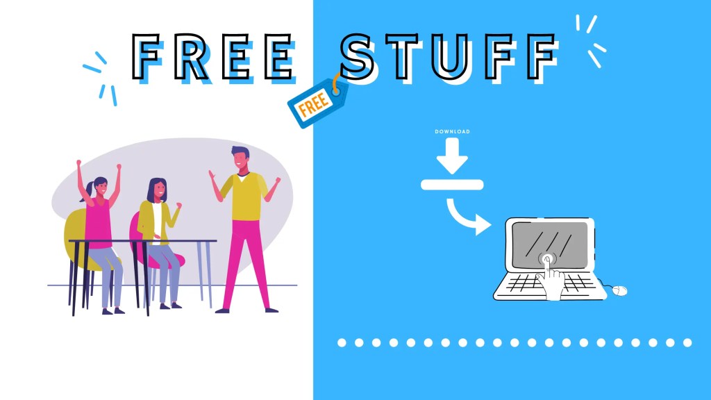 Drawing of people that are happy about getting free stuff and freebies