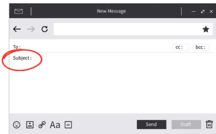 Screenshot of an email compose window, highlighting the 'Subject' field.