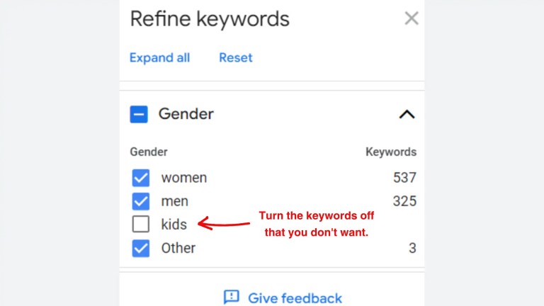 Refine keywords expanded