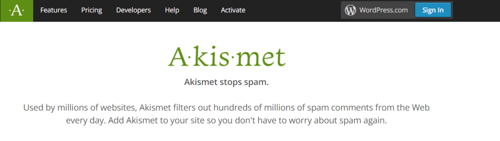 Akismet spam protection for WordPress