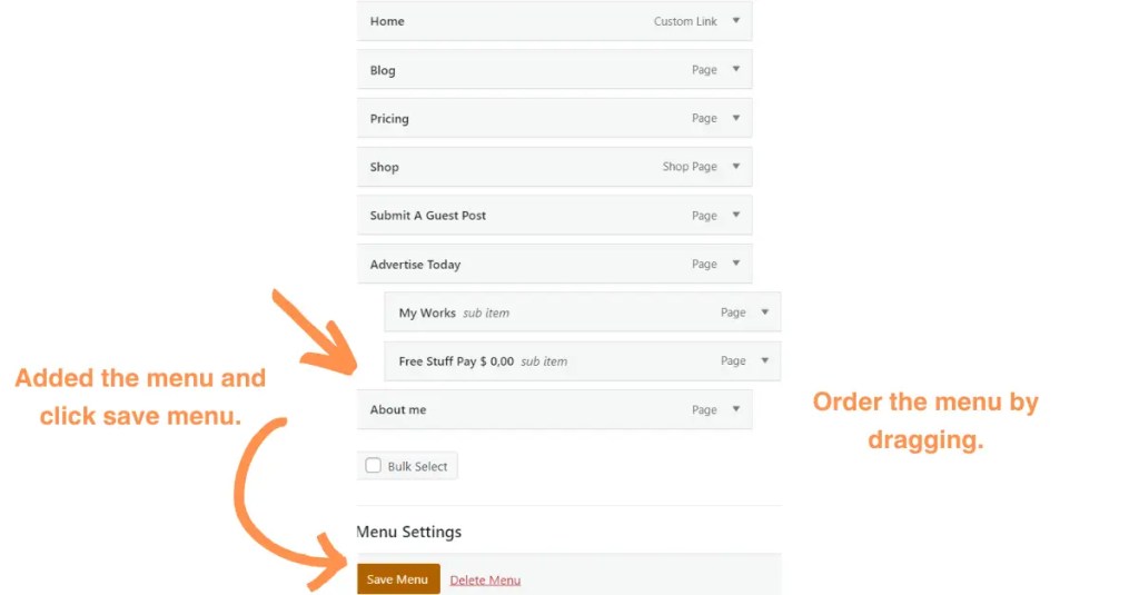 Menu Settings in WordPress
