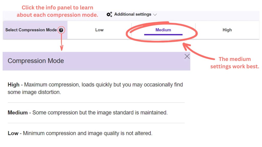 Additional Settings of websiteplante.com which explains compression mode is for.